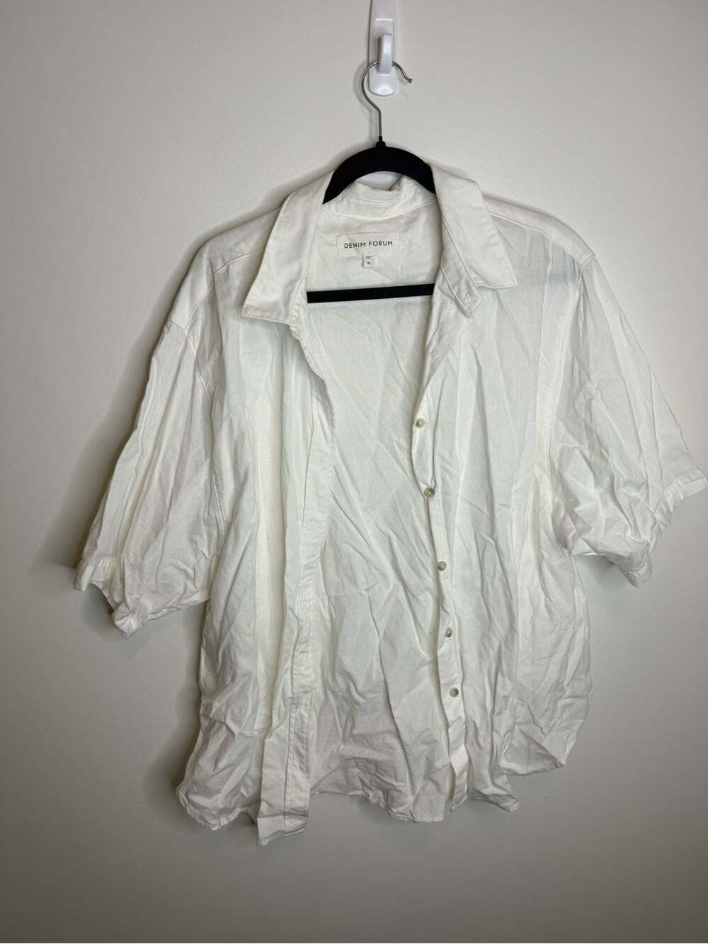 Denim Forum White Short-Sleeve Button Down Shirt 100% cotton size XL